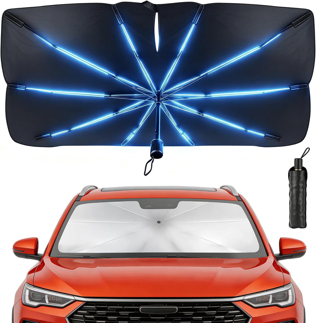 Ön Cam için Araba Ön Cam Güneşlik Şemsiyesi, 55“x31” | 5 Katmanlı Yansıtıcı Kaplama, 10 Adet Güçlendirilmiş Çubuk, UV Koruması, Isı Azaltma, Sedan ve SUV'ler için Orta Boy